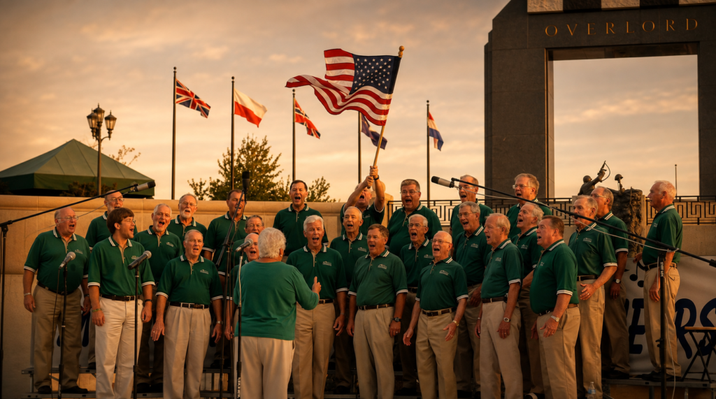 Harmeneers men’s chorus performing at the National D-Day Memorial in Bedford, Virginia.