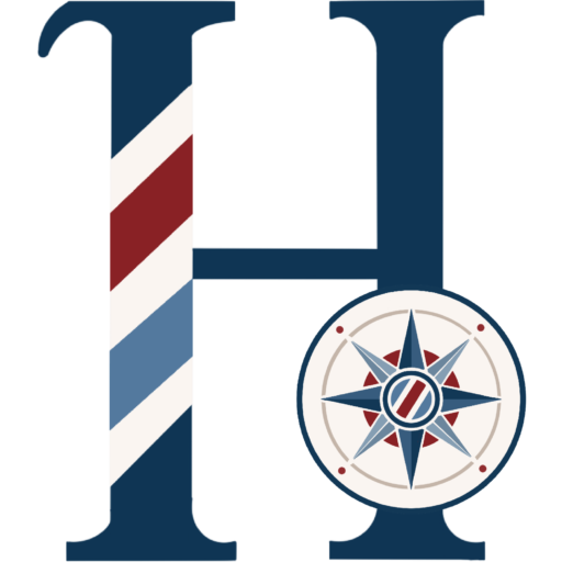 Blue Ridge Harmeneers site icon featuring a barber-pole H and compass rose.